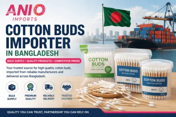 Premium bulk cotton buds including bamboo, wooden, paper, and plastic sticks importer by Anio Imports in Bangladesh.