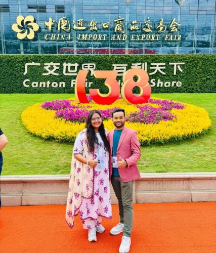 Anio Imports representatives Saiful Islam and his wife Afasana Meem at the 137th Canton Fair 